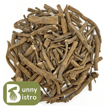 Bunny Bistro Dandelion Root, overhead view of natural forage for rabbits and small pets.