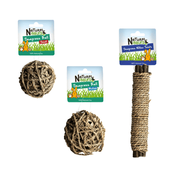 Natural Nibbles Seagrass Toy Bundle. Small Seagrass Ball, Medium Seagrass Ball, and Seagrass Willow Twists.