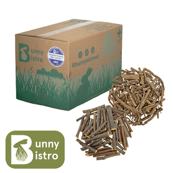 Bunny Bistro Dental Health Bundle featuring 4kg Box of Premium Timothy Hay 1st Cut, Applewood Sticks, and Dandelion Root.