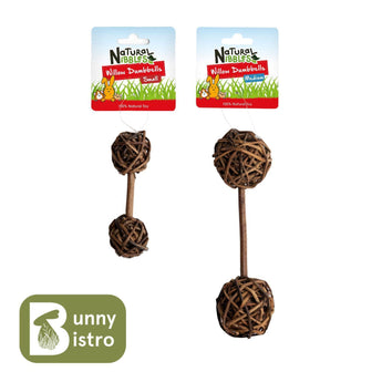 Natural Nibbles Small and Medium Willow Dumbbells side by side to show size difference.