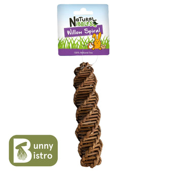 Natural Nibbles Willow Spiral, a spiral made from woven willow in hanging retail packaging.