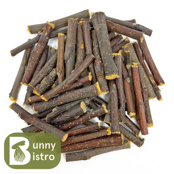 Bunny Bistro Apple Wood Chew Sticks, overhead view of natural chew treats for rabbits and small pets.