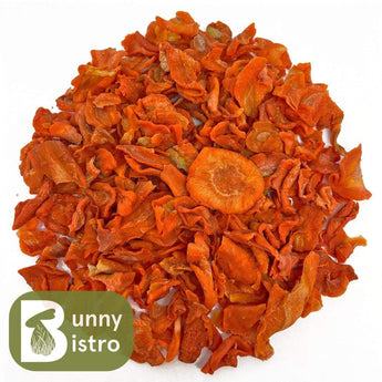 Bunny Bistro Carrot Slices, overhead view of natural forage for rabbits and small pets.