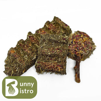 Bunny Bistro Mixed Forage Treat Box (mis-shapes), a box of mis-shaped mixed forage treats for small pets.