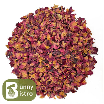 Bunny Bistro Rose Petals, overhead view of natural forage for rabbits and small pets.
