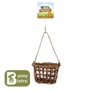 Natural Nibbles Hay Rack, a woven willow hanging basket.