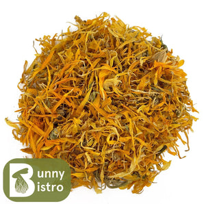 Bunny Bistro Marigold Flowers, overhead view of natural forage for rabbits and small pets.