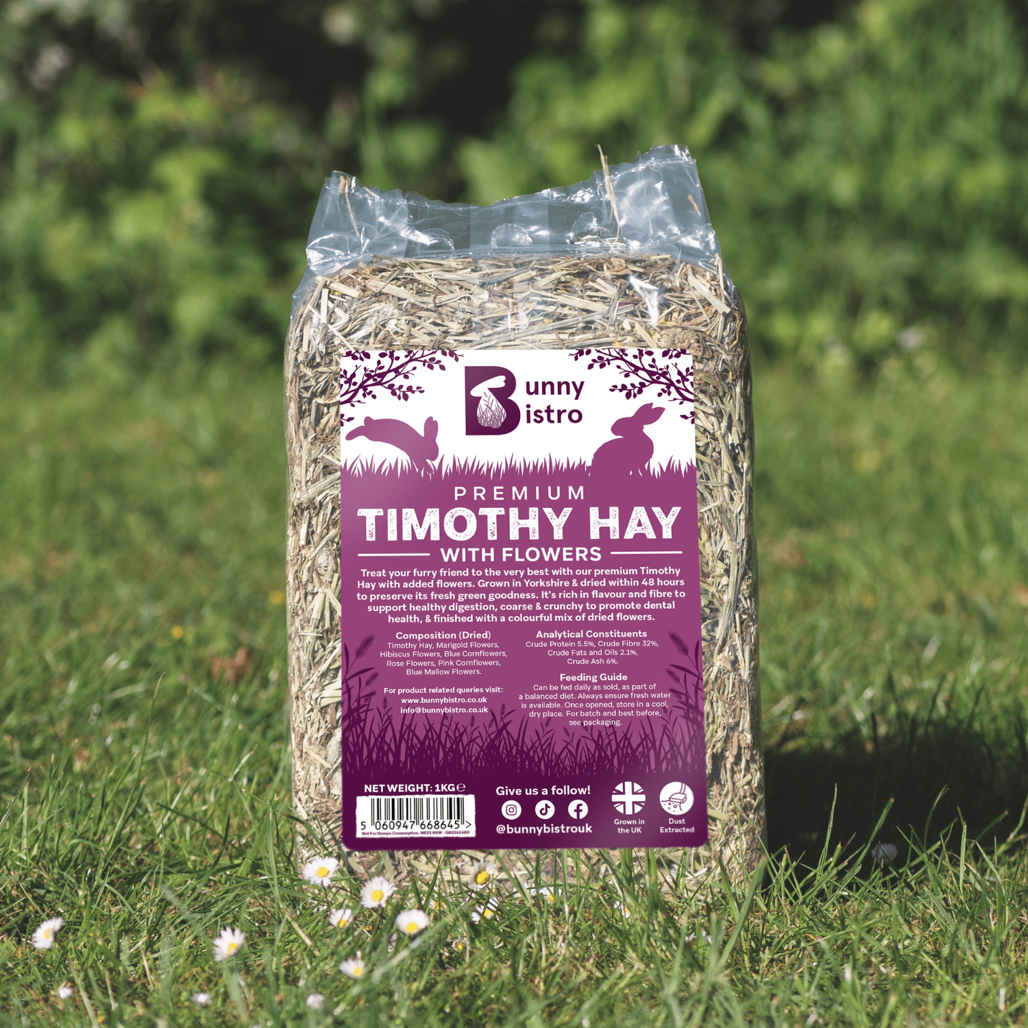 1kg Premium Timothy Hay with Flowers – UK-Grown Rabbit Forage Bale ...