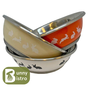 
                  
                    Load image into Gallery viewer, Bunny Bistro Posh Paws Stainless Steel Rabbit Bowl
                  
                